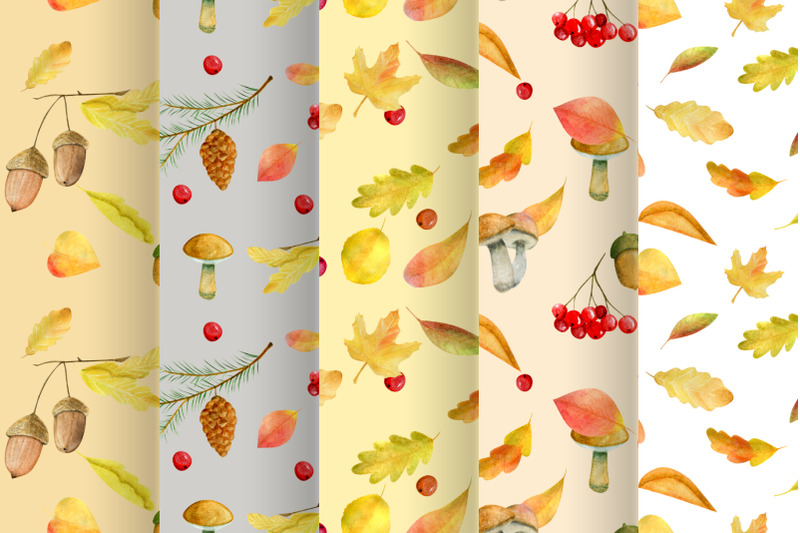 watercolor-gold-autumn-seamless-patterns