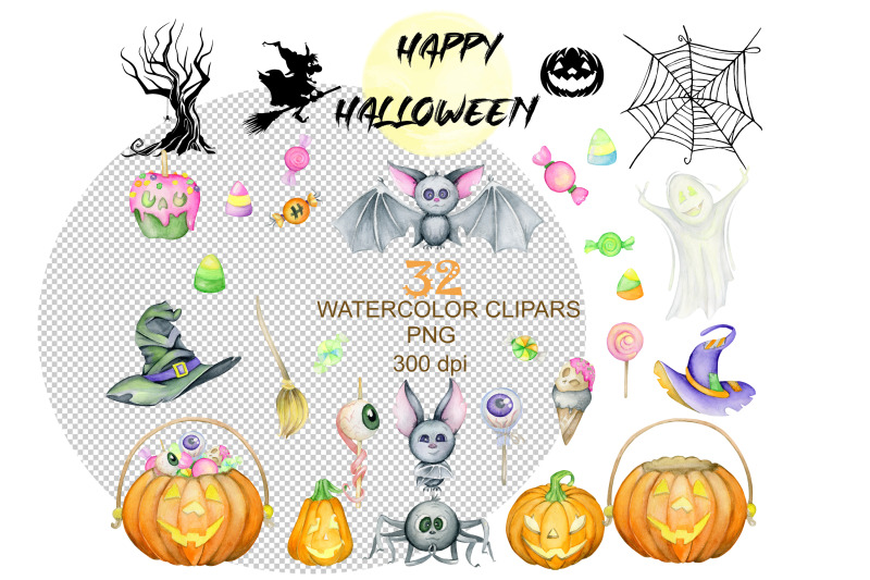 halloween-watercolor-set-heroes-png
