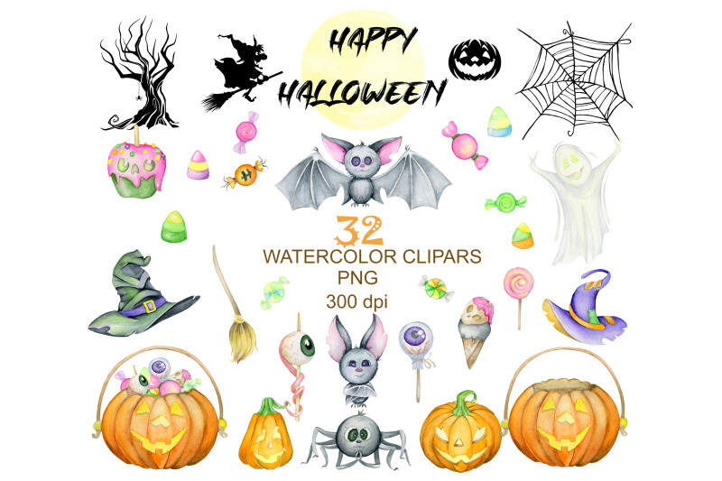 halloween-watercolor-set-heroes-png