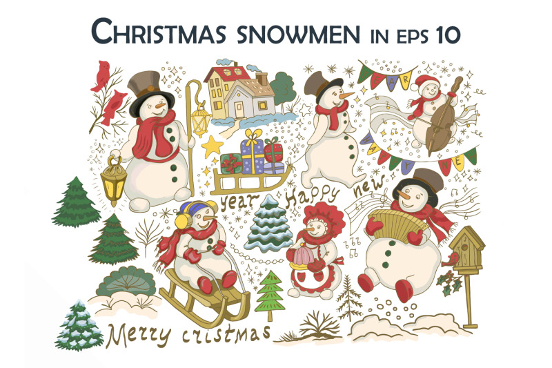 christmas-snowmen-in-eps-10