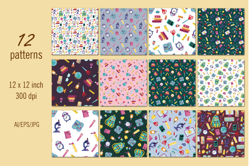 back-to-school-digital-paper-seamless-patterns