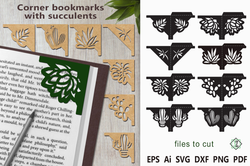 corner-bookmarks-with-succulents-laser-cut-paper-cut-svg