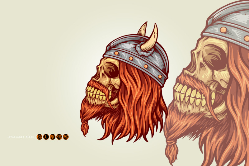 viking-head-skull-with-horn-illustrations