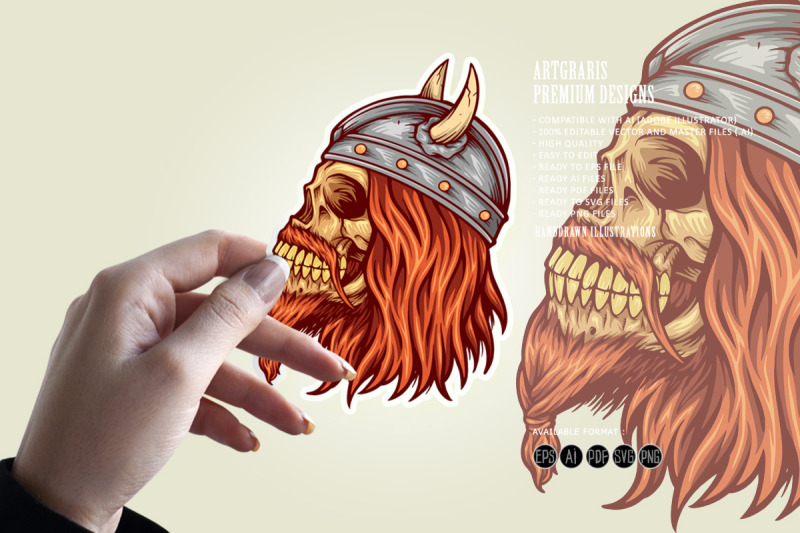 viking-head-skull-with-horn-illustrations