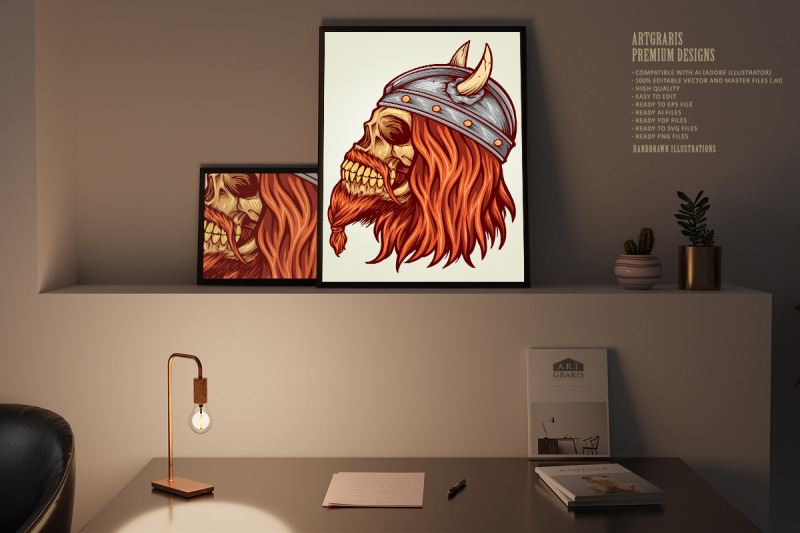 viking-head-skull-with-horn-illustrations