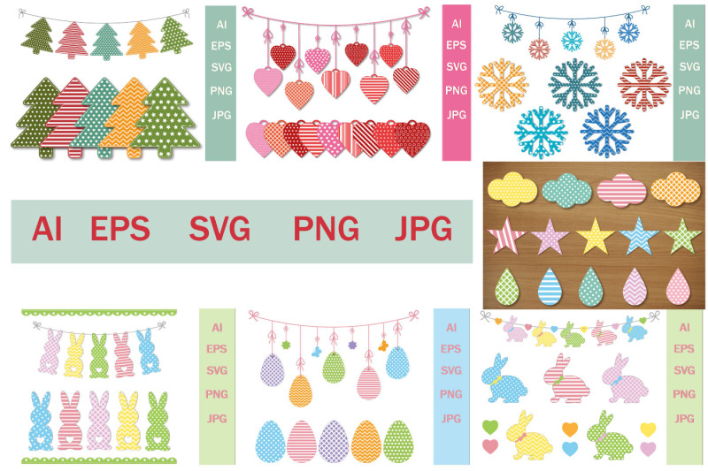 set-of-festive-garlands-with-ornaments-svg