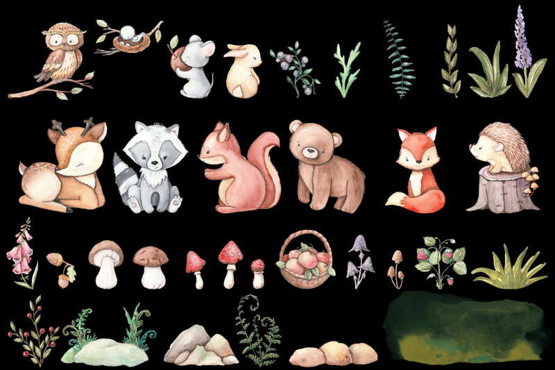watercolor-clipart-of-forest-animals-cute-forest-clipart