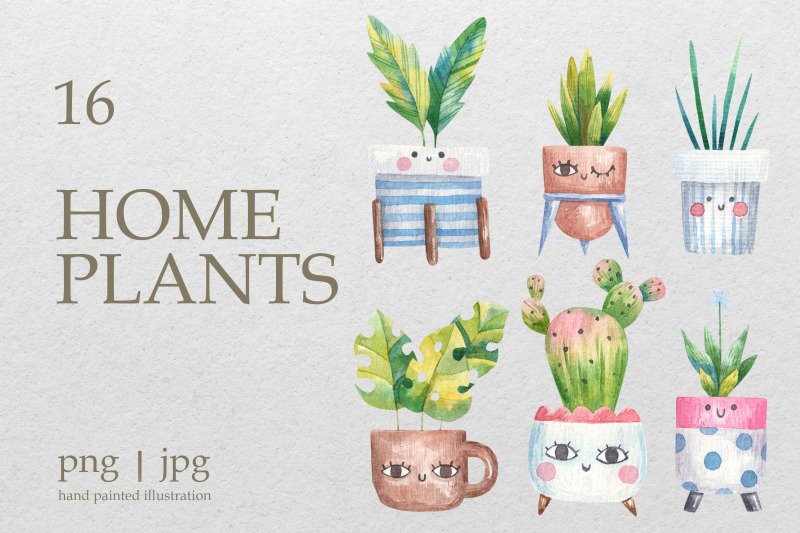 watercolor-plants-home-decor-set