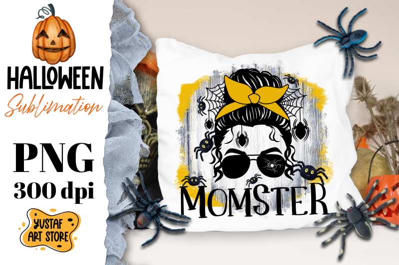 halloween-sublimation-design-momster-halloween-messy-bun