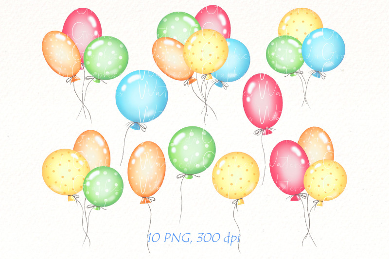 Watercolor Balloon Clipart, Birthday Balloons - PNG, Watercolor