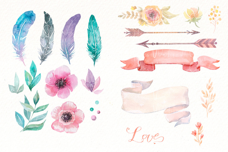 watercolor-boho-floral-clipart-bundle-tropical-flowers-png