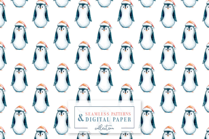 watercolor-cute-christmas-penguins-seamless-patterns