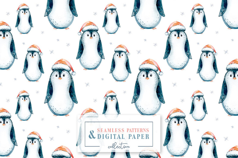 watercolor-cute-christmas-penguins-seamless-patterns