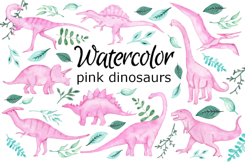 pink-dinosaurs-watercolor-clipart