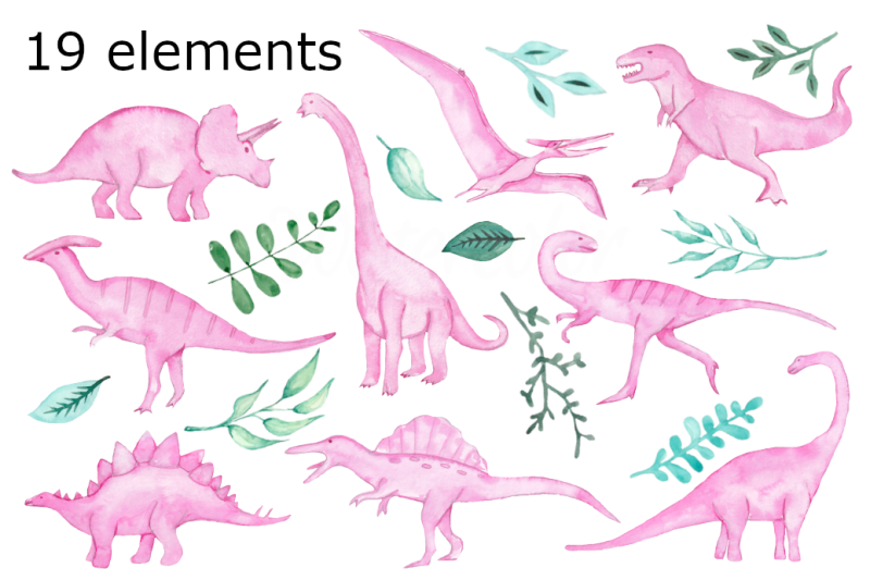 pink-dinosaurs-watercolor-clipart