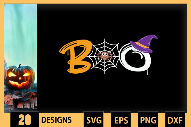 boo-with-spiders-and-witch-hat-halloween