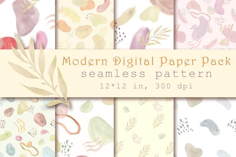 modern-digital-paper-pack-boho-watercolor-seamless-pattern