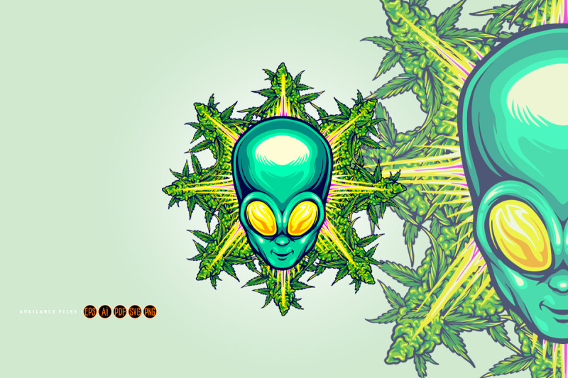 alien-head-with-cannabis-leaf-illustrations