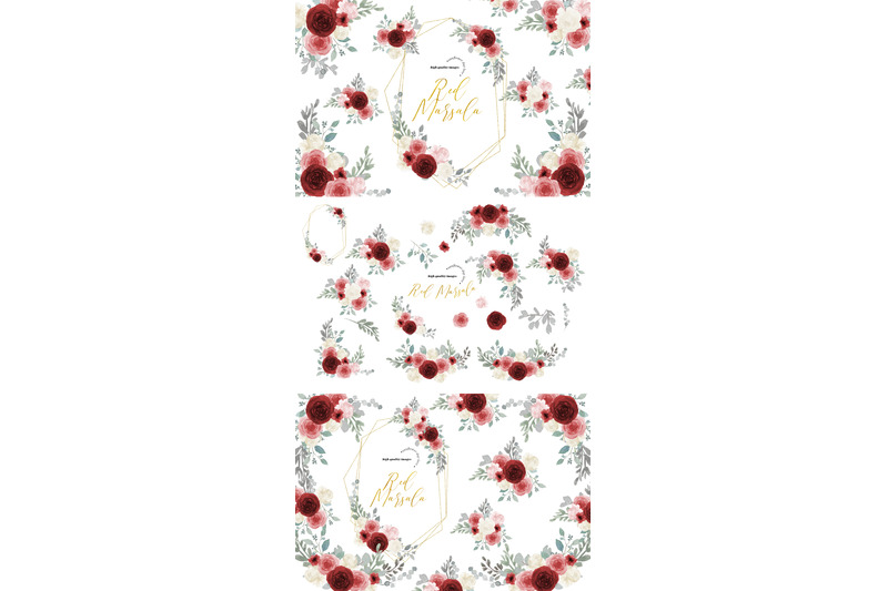red-marsala-watercolor-floral-clipart-burgundy-flowers