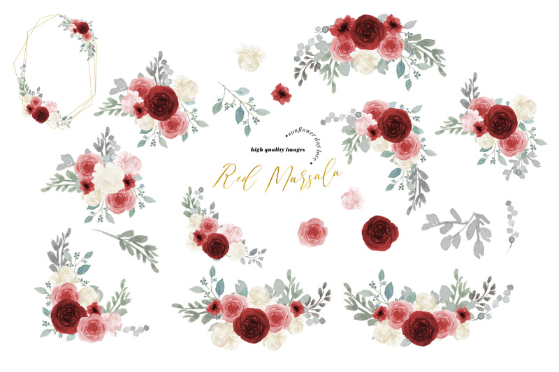 red-marsala-watercolor-floral-clipart-burgundy-flowers