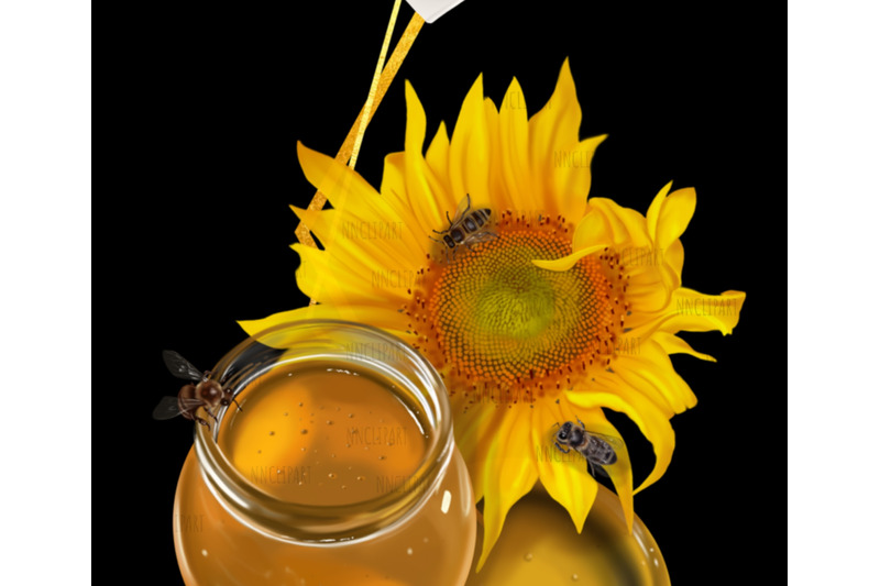 honey-bee-frame-watercolor-clipart-png-honey-pot-honey-jar