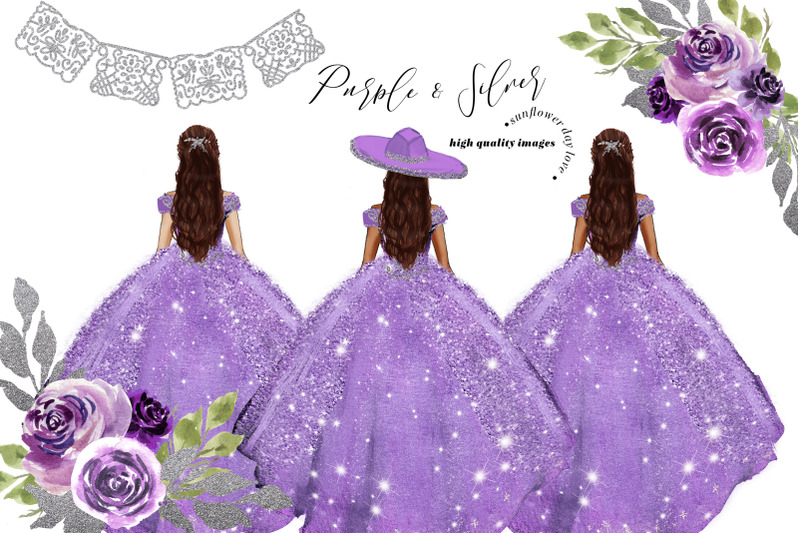 elegant-purple-amp-silver-princess-dress-clipart-purple-flowers-clipart