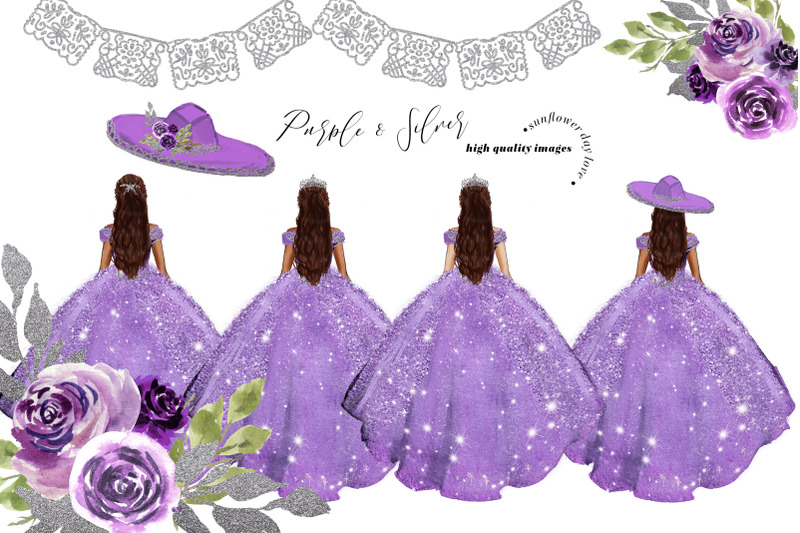 elegant-purple-amp-silver-princess-dress-clipart-purple-flowers-clipart