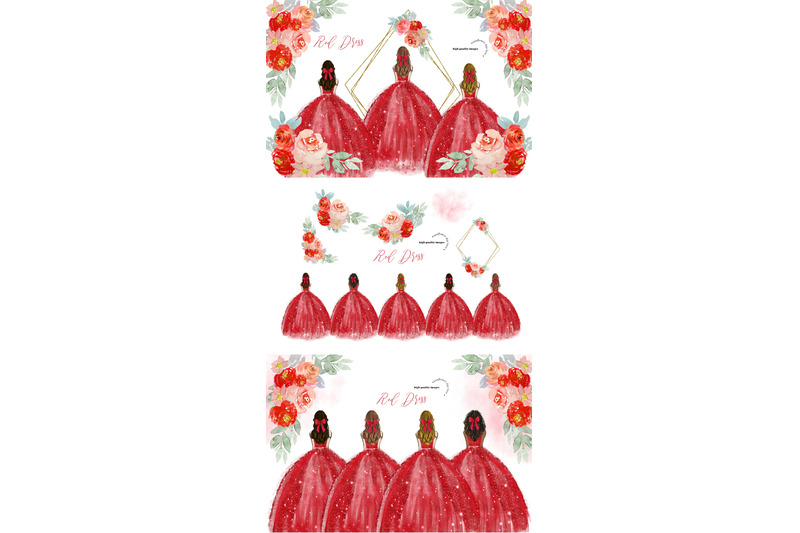 elegant-red-dresses-clipart-princess-dresses-red-orange-flowers