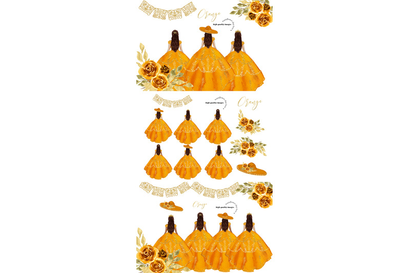 orange-miss-quince-clipart-wedding-princess-dresses