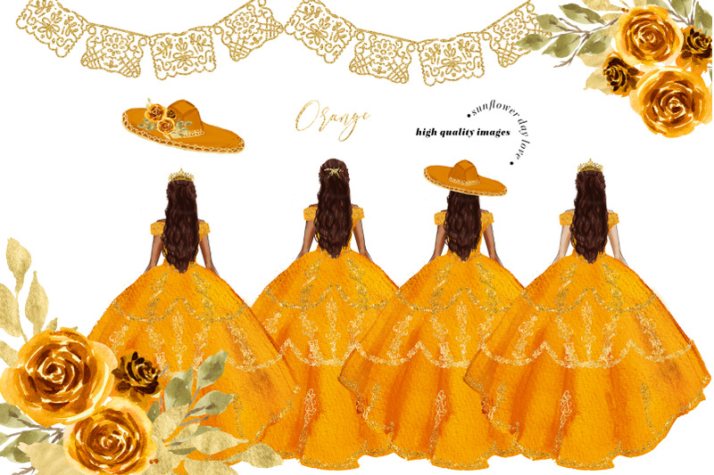 orange-miss-quince-clipart-wedding-princess-dresses