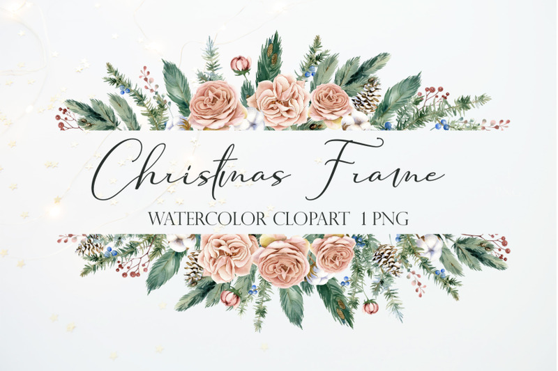 watercolor-christmas-frame-clipart-xmas-banner-winter-flowers