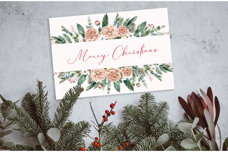 watercolor-christmas-frame-clipart-xmas-banner-winter-flowers