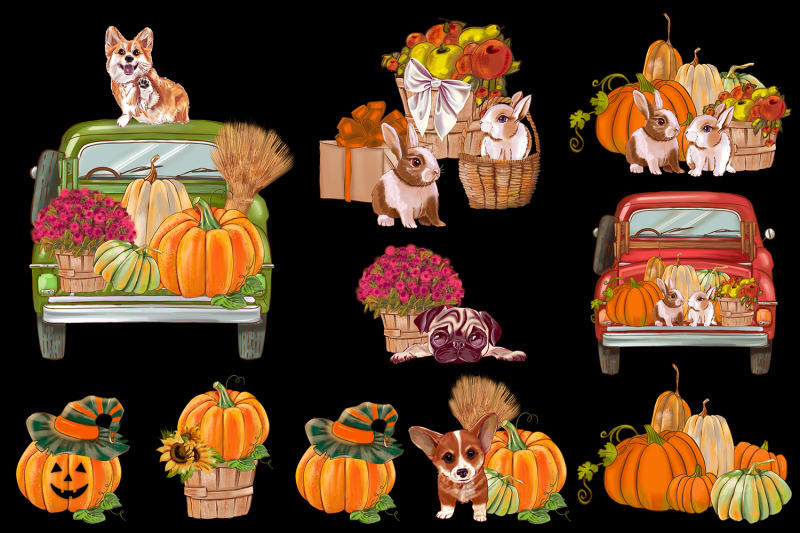 sunflower-pumpkin-picker-cute-dog-autumn-png-compositions