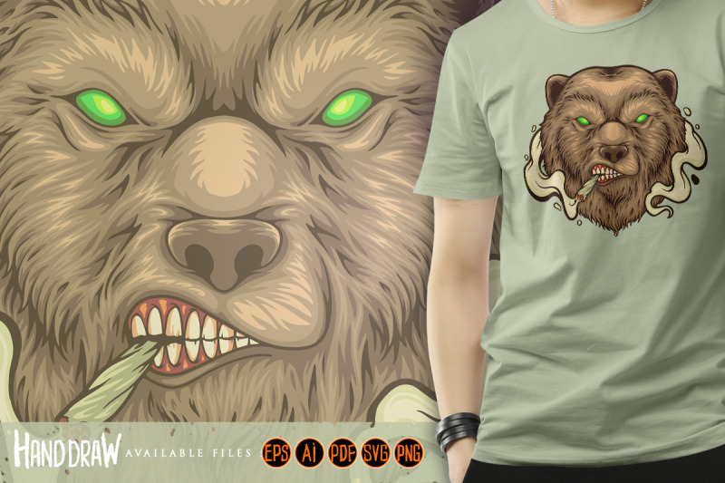 angry-bear-head-smoking-weed-illustrations