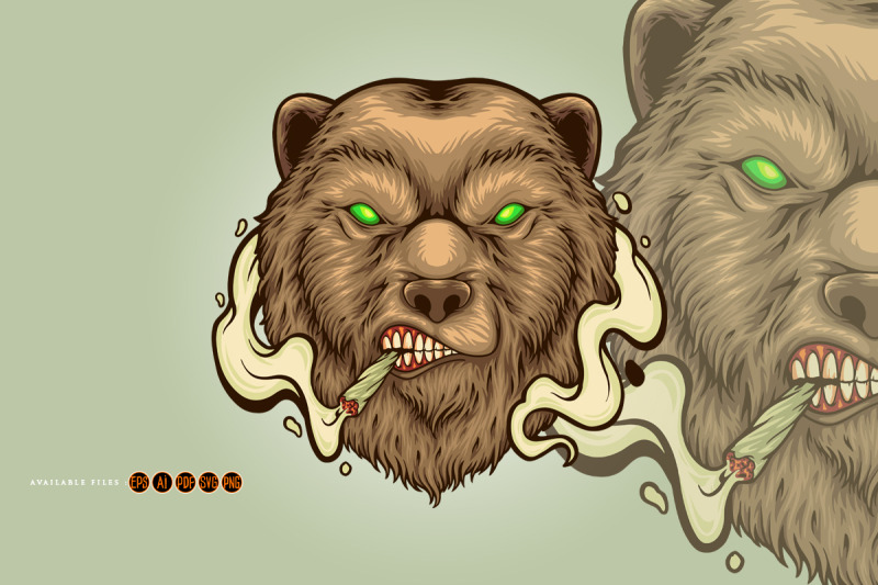 angry-bear-head-smoking-weed-illustrations