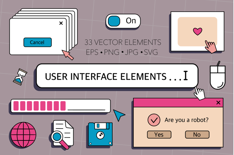 user-interface-elements-old-pc-vaporwave-80-90s