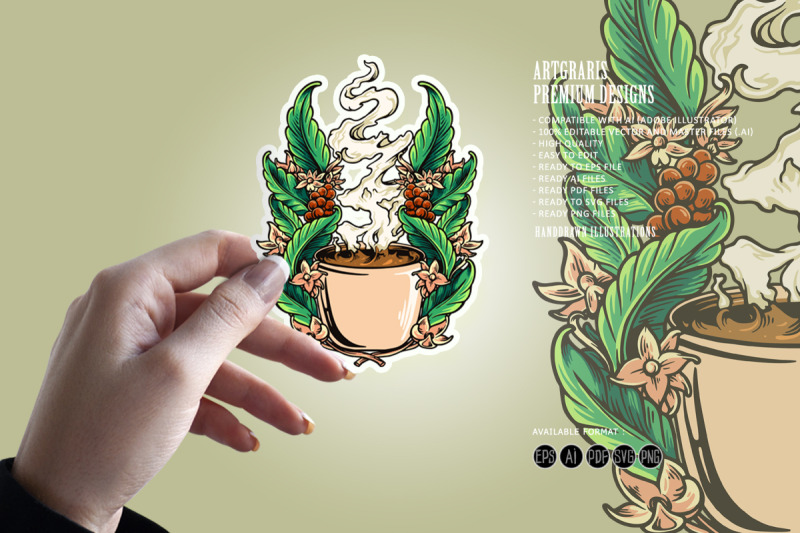 coffee-beans-plant-with-cups-illustrations