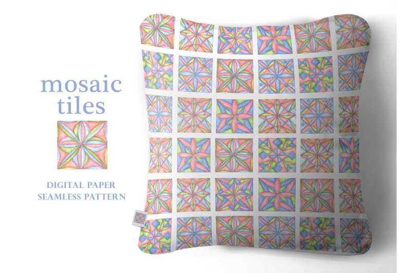 mosaic-tile-digital-paper-seamless-pattern-watercolor-majolica