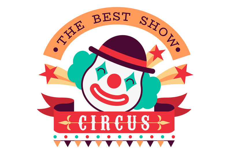 circus-label-lown-face-with-text-on-ribbon-show-invitation-card-car