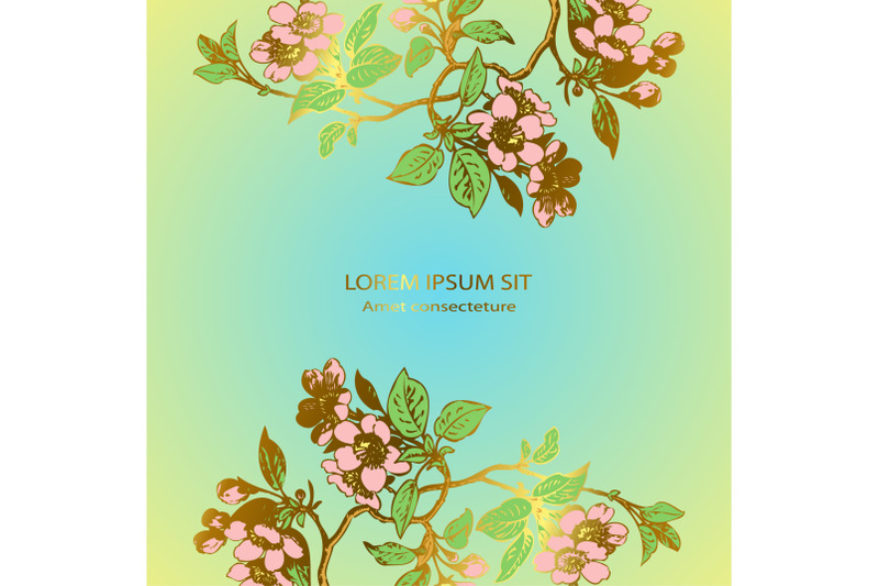 drawing-sakura-flowers-and-leaves-on-branches-border-celebration-label