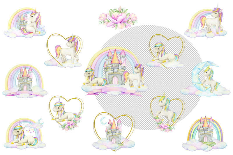 unicorn-watercolor-clipart-instant-download-frame-clip-art-magic-u