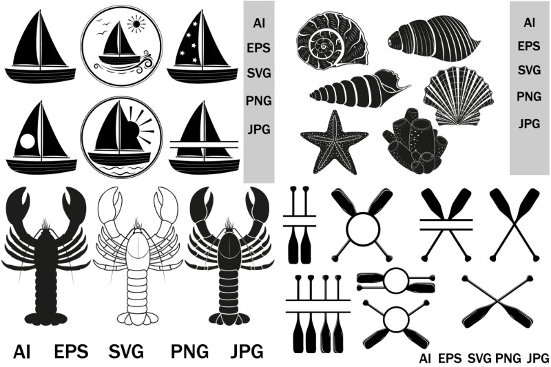 marine-svg-bundle-sailboat-oars-lobsters-shells-clipart