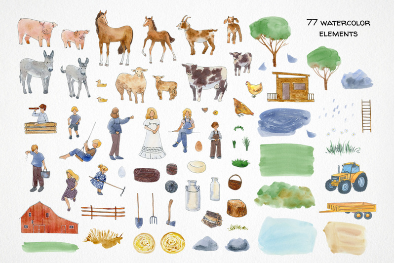 farm-life-bundle-cottagecore-clipart-watercolor-animal-illustration