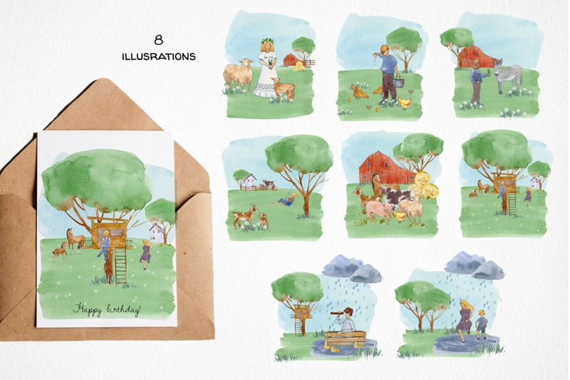 farm-life-bundle-cottagecore-clipart-watercolor-animal-illustration