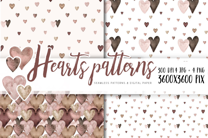 watercolor-hearts-patterns-set-pastel-heart-neutral-beige-and-rose-digital-paper