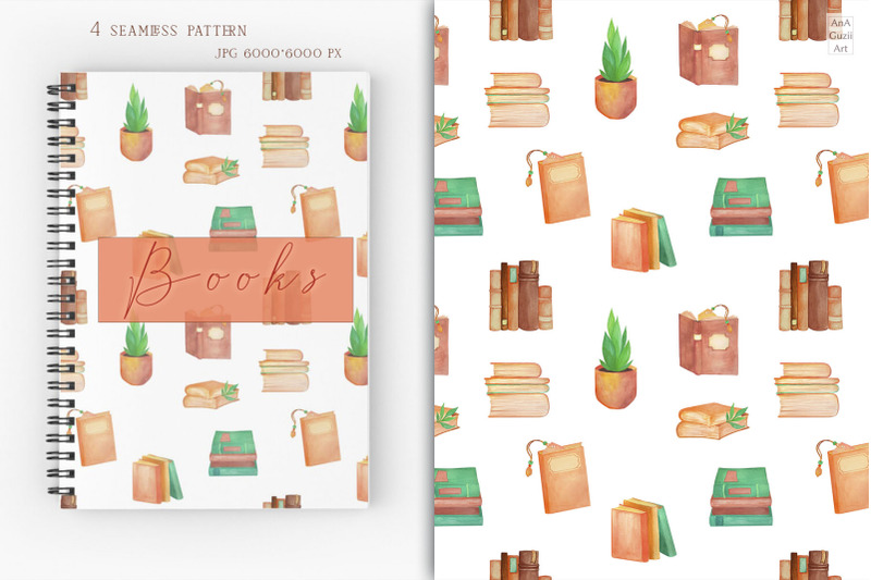 books-watercolor-seamless-pattern