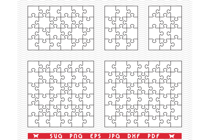 svg-five-white-puzzles-separate-piece-digital-clipart