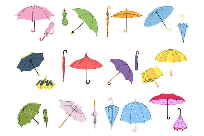 various-umbrellas-folded-parasol-open-umbrella-for-rainy-weather-di