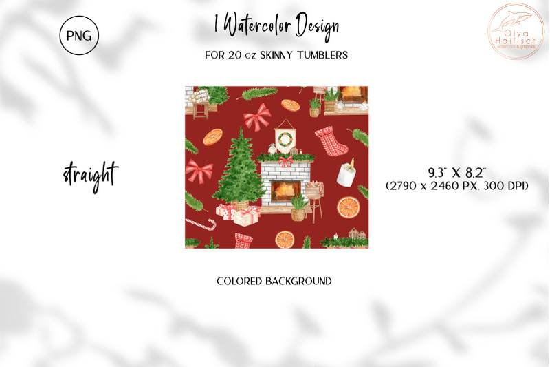 christmas-tumbler-sublimation-watercolor-winter-fireplace-wrap-png