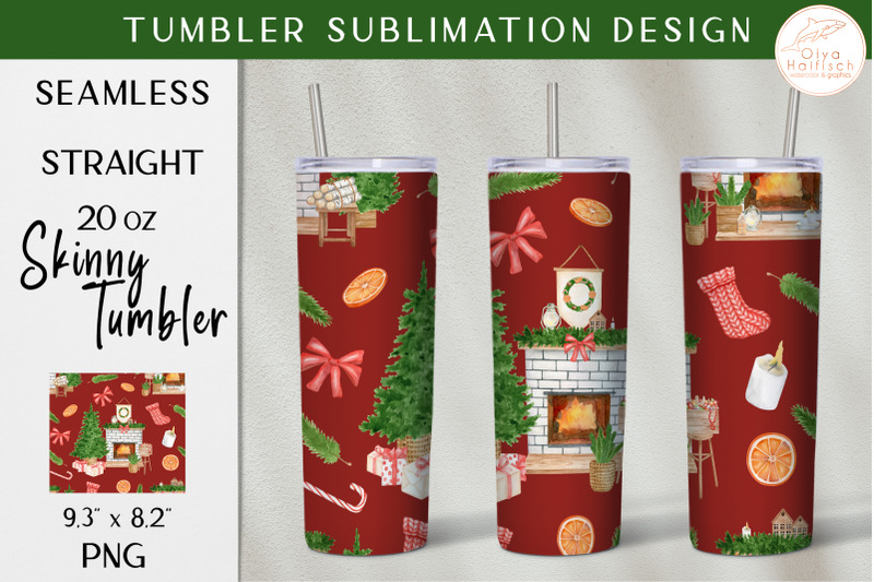 christmas-tumbler-sublimation-watercolor-winter-fireplace-wrap-png